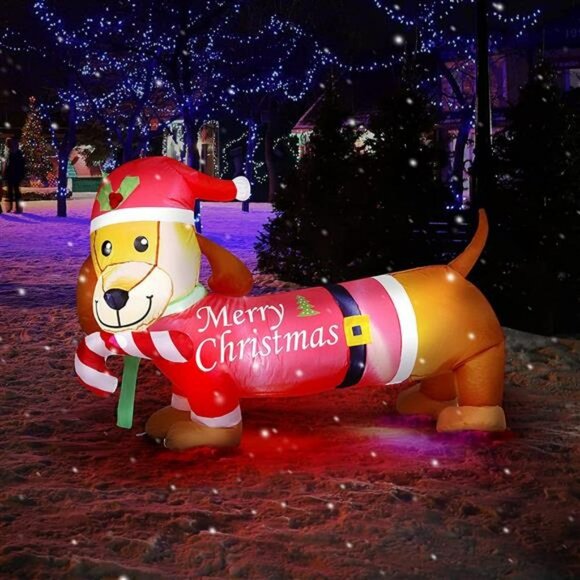 5FT Christmas Inflatable Decorations Dachshund Dog LED Lights